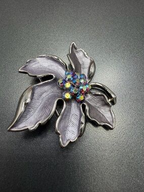 Vintage Lavender Floral  Brooch Crystal Cluster #207